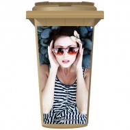 Woman In Sunglasses On The Rocks Wheelie Bin Sticker Panel